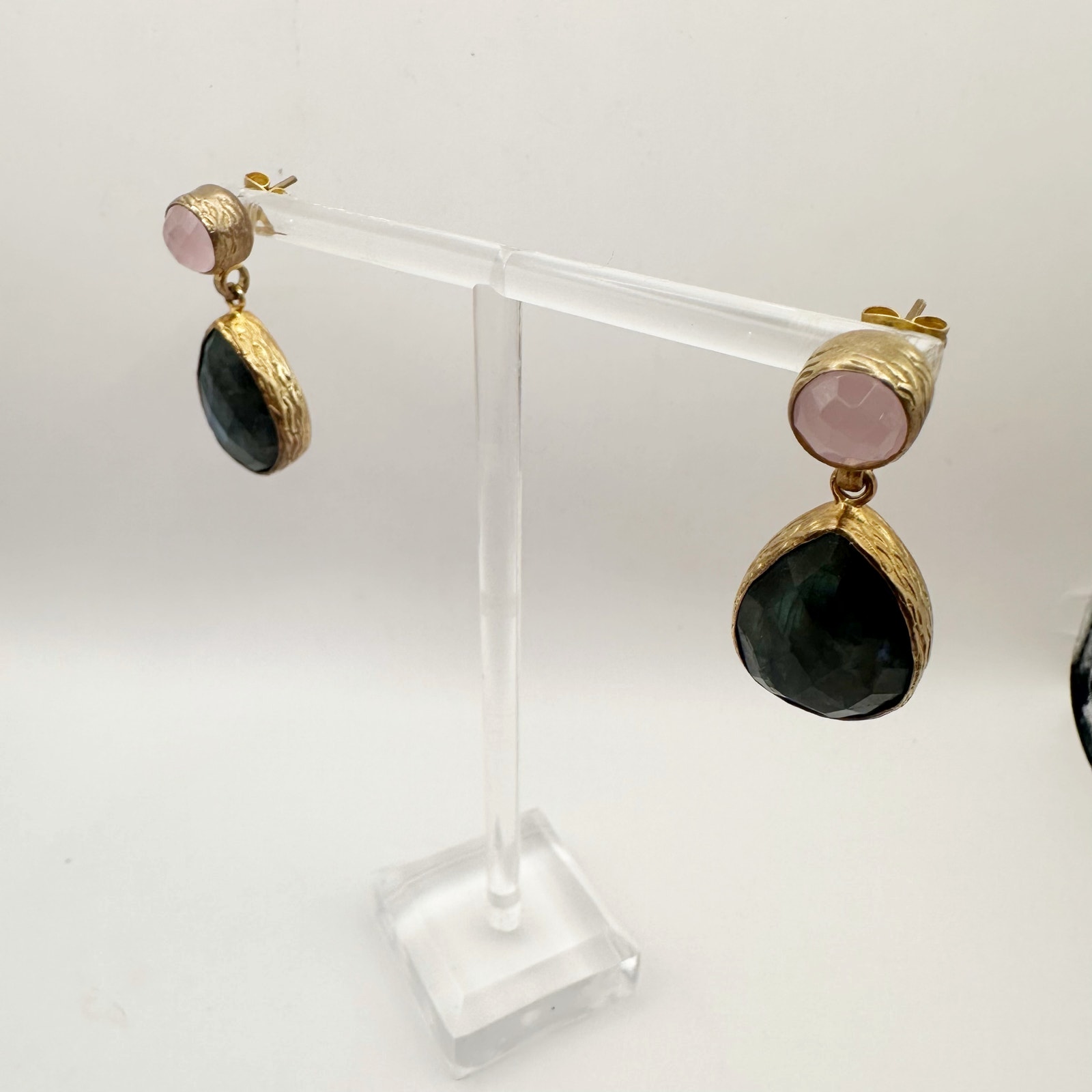 Ottoman Hands Brass Earrings Pink Green Statement Chunky Jewelry Semi Precious — image 5 of 8
